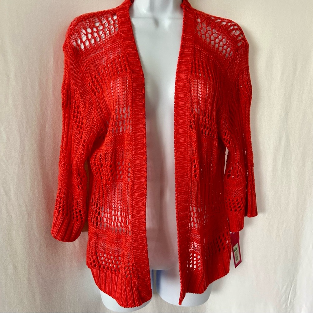 Xhiliration Orange Crochet Cardigan Size S/MP/M